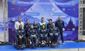 Fabiana Soares, Jovane Guissone, Kevin Damasceno, Mônica Santos, Rayssa Veras e Vanderson Luis Chaves na Copa do Mundo de Paraesgrima em Chon Buri